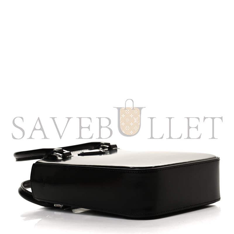 Pra*a spazzolato metal triangle logo small double handle crossbody tote black 1ba331 (17.5*15*5cm)